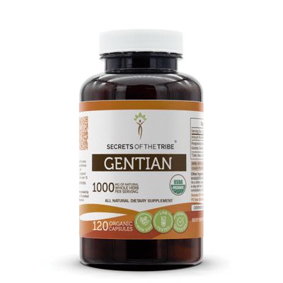 Secrets of the Tribe Gentian USDA Organic 120 Capsules, 1000 mg, Responsibly farmed Organic Gentian (Gentiana Lutea) Dried Root (120 Capsules)