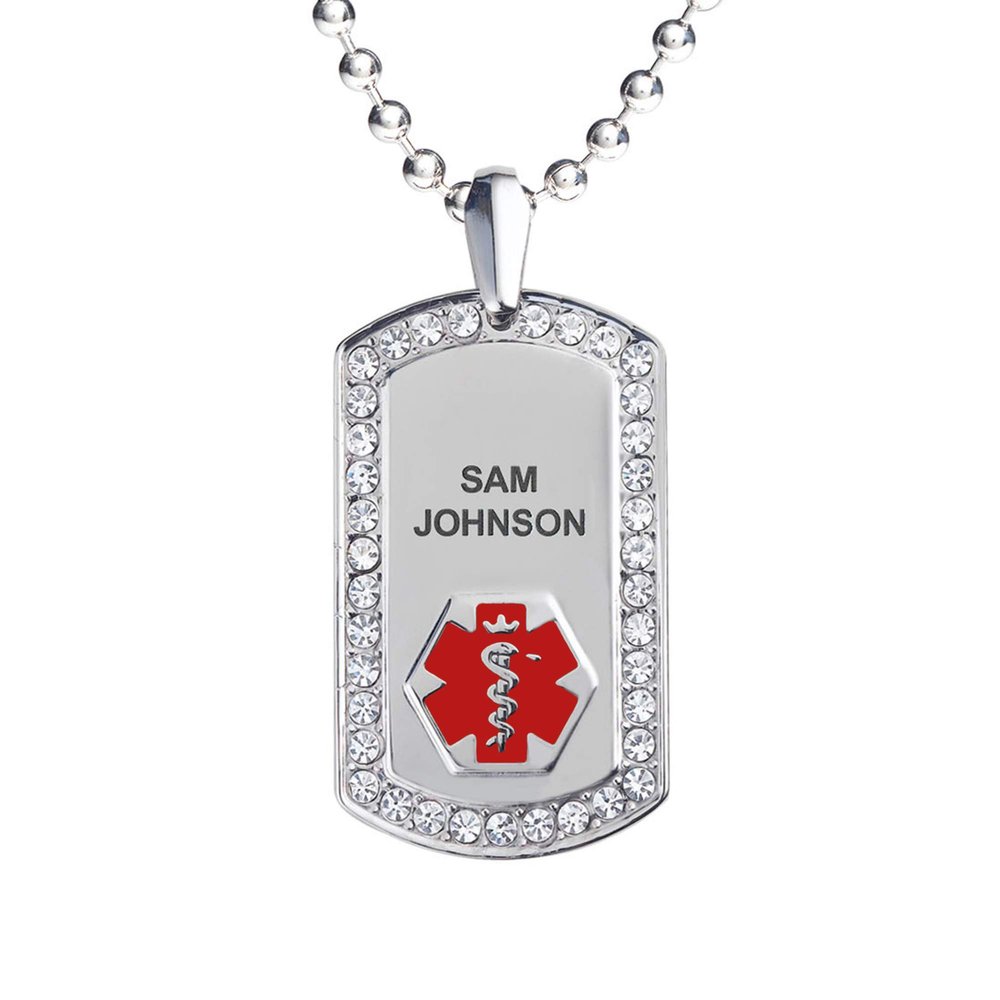 Divoti Pure Titanium Medical Alert Necklace for Women, Custom Engraved Supreme Dog Tag Medical ID Necklace-28' Ball/Red