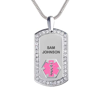 Divoti Pure Titanium Medical Alert Necklace for Women, Custom Engraved Supreme Dog Tag Medical ID Necklace-28' Foxtail/Pink