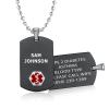 Divoti Custom Medical Alert ID Necklace for Men, Stylish Durable Rustproof Construction | Laser Engraved Chic Black & Silver Tag Pendant Jewelry  28' Ball Chain/Red view 1