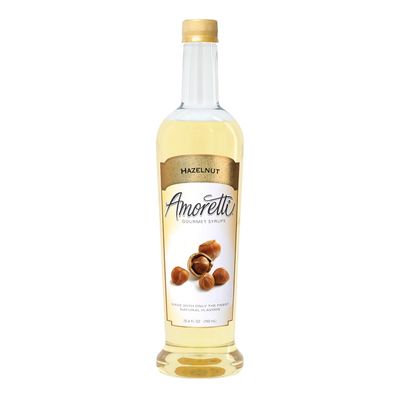 Amoretti - Hazelnut Gourmet Syrup 750 ml, Flavor Coffees, Teas, Cocktails, & other Beverages, and Drizzle on Desserts, Gluten Free, GMO/GEO Free, Preservative Free, 94 Servings Per Bottle