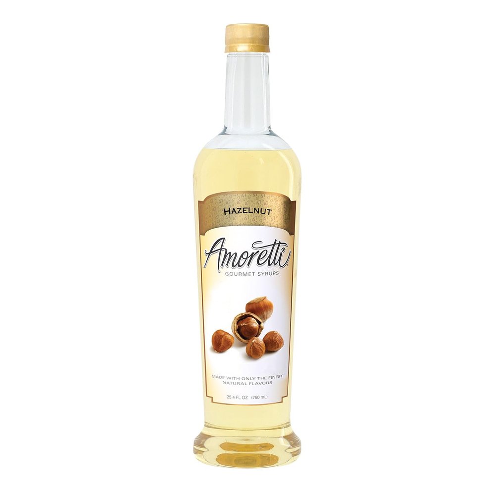 Amoretti - Hazelnut Gourmet Syrup 750 ml, Flavor Coffees, Teas, Cocktails, & other Beverages, and Drizzle on Desserts, Gluten Free, GMO/GEO Free, Preservative Free, 94 Servings Per Bottle