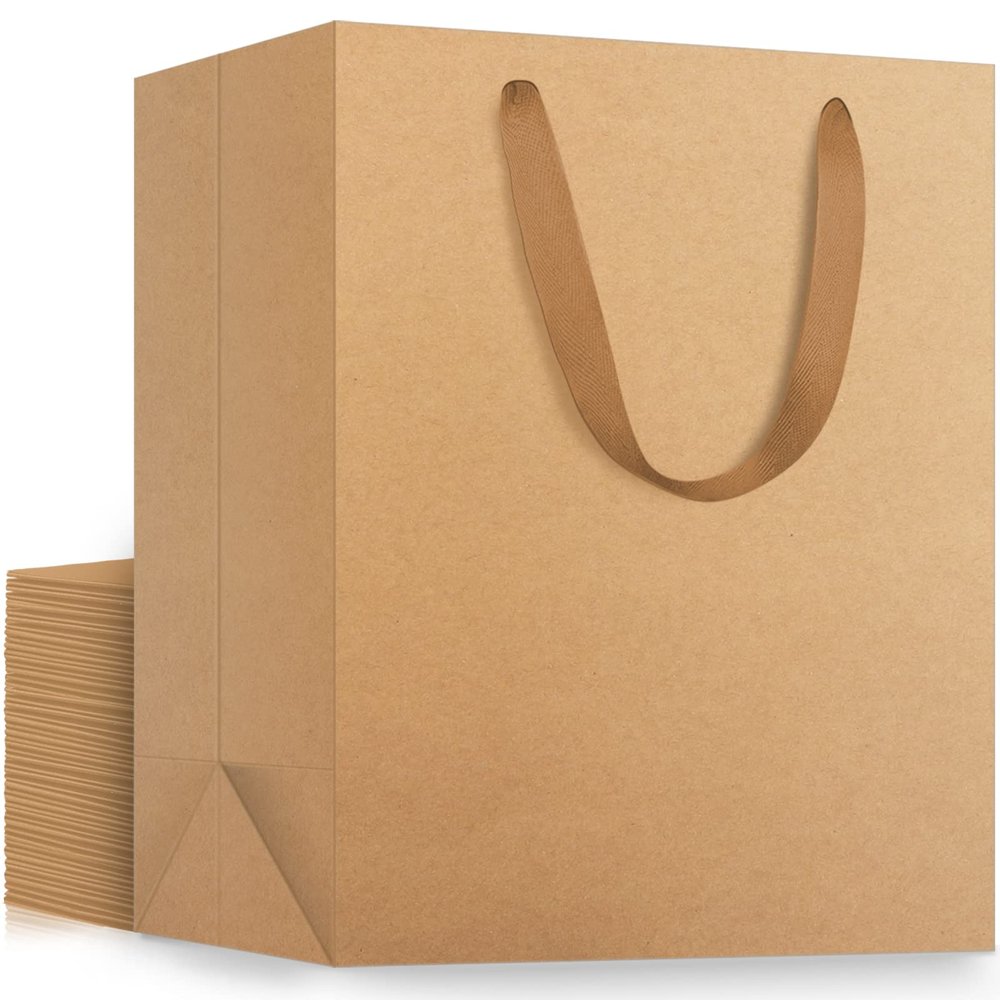 EUSOAR Large Kraft Bags with Handles, 25 Pack 9.8x5.1x12.6" Paper Gift Bags Bulk, Shopping and Merchandise Bag for Party Favors, Wedding, Boutique, Grocery, Retail, Business, Birthday