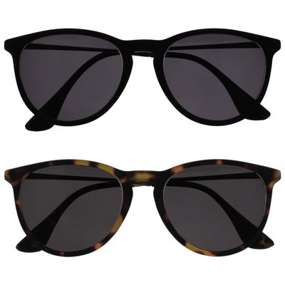 OPULIZE JET Reading Sunglasses for Women Men,Tinted Lens with UV400 Protection,Scratch Resistant Round frame with Spring Hinges,Black Rubberized, Brown Tortoiseshell Rubberized +1.5 (Pack of 2)