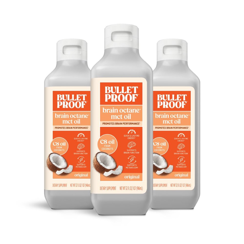 Bulletproof Brain Octane C8 MCT Oil, 32 Ounces (Pack of 3), Keto Supplement for Sustained Energy and Craving Support