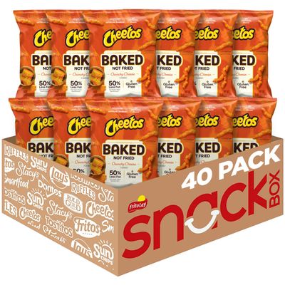 Baked Cheetos Crunchy Cheese Flavored Snacks, 0.875 oz Bags, (40 Pack), 50% Less Fat, Gluten Free, No Artificial Flavors & Colors, Packaging and Formula May Vary