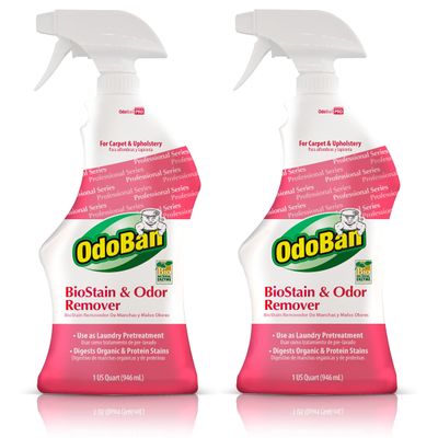 OdoBan Professional Cleaning BioStain and Odor Remover for Carpet and Upholstery, Made in the USA, 32 oz Ready-to-Use Spray 2-Pack