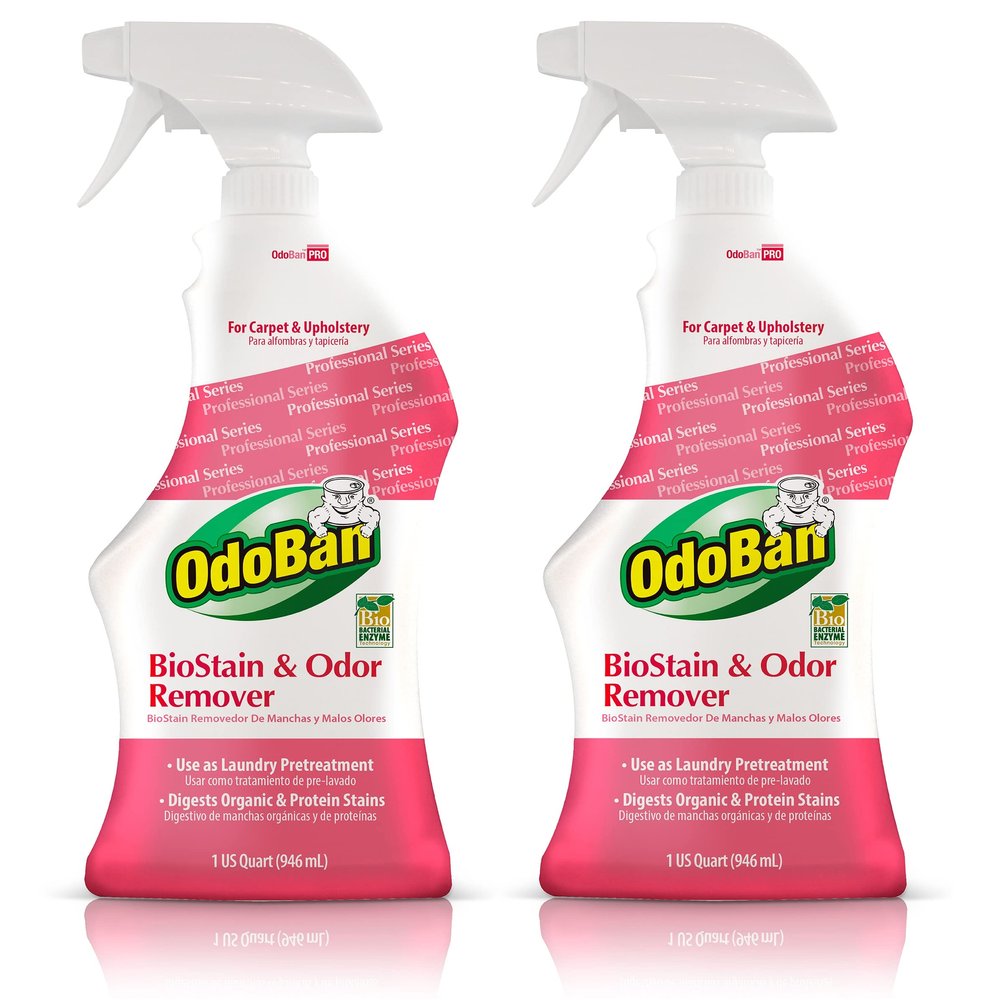 OdoBan Professional Cleaning BioStain and Odor Remover for Carpet and Upholstery, Made in the USA, 32 oz Ready-to-Use Spray 2-Pack