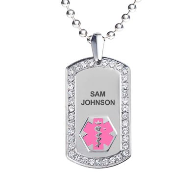 Divoti Pure Titanium Medical Alert Necklace for Women, Custom Engraved Supreme Dog Tag Medical ID Necklace-28' Ball/Pink
