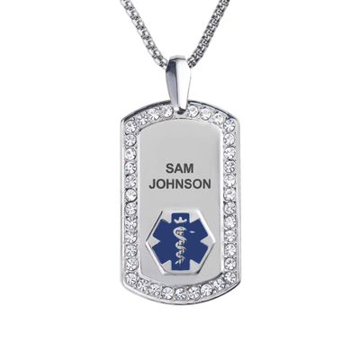 Divoti Pure Titanium Medical Alert Necklace for Women, Custom Engraved Supreme Dog Tag Medical ID Necklace-28' Square Rolo/Deep Blue