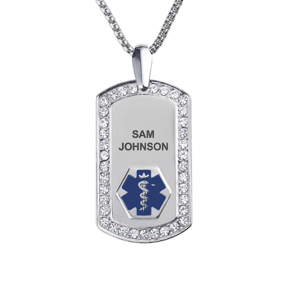 Divoti Pure Titanium Medical Alert Necklace for Women, Custom Engraved Supreme Dog Tag Medical ID Necklace-28' Square Rolo/Deep Blue