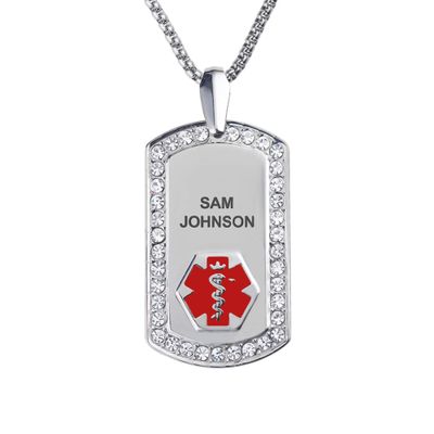 Divoti Pure Titanium Medical Alert Necklace for Women, Custom Engraved Supreme Dog Tag Medical ID Necklace-28' Square Rolo/Red