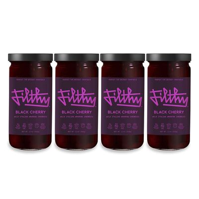 Filthy Food Black Amarena Cherries - Premium Cocktail Cherry Garnish - Non-Gmo & Gluten Free - 8oz Jar, 4 Count