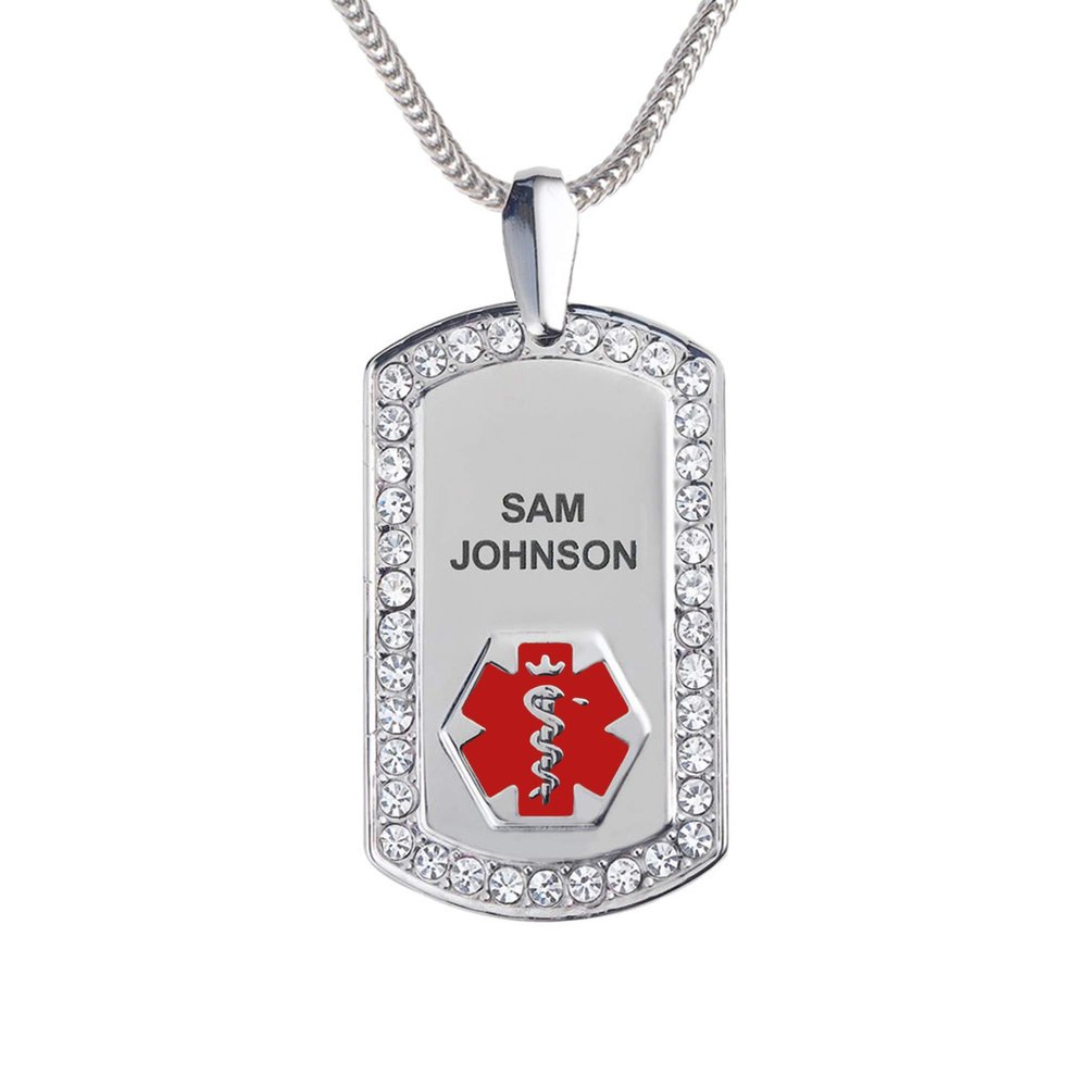 Divoti Pure Titanium Medical Alert Necklace for Women, Custom Engraved Supreme Dog Tag Medical ID Necklace-28' Foxtail/Red