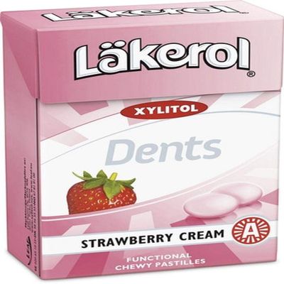 12 Boxes x 85g of Lkerol Dents Strawberry Cream - Original - Swedish - Sugar Free - Xylitol - Pastilles - Lozenges - Dragees - Drops - Candies - Sweets