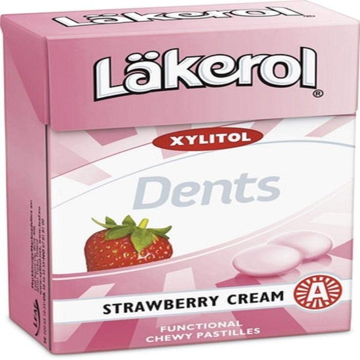 12 Boxes x 85g of Lkerol Dents Strawberry Cream - Original - Swedish - Sugar Free - Xylitol - Pastilles - Lozenges - Dragees - Drops - Candies - Sweets