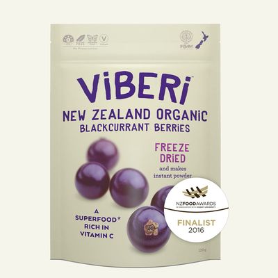 ViBERi Freeze-Dried Organic Blackcurrants 120 g | 100% NZ-Grown Superfruit Berries, Natural Vitamin C & Anthocyanins, Vegan Non-GMO No Added Sugar