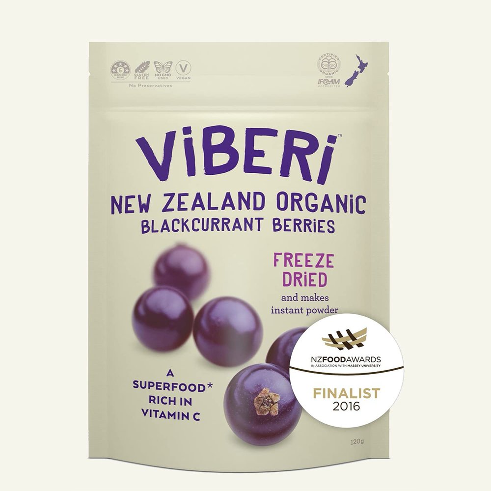 ViBERi Freeze-Dried Organic Blackcurrants 120 g | 100% NZ-Grown Superfruit Berries, Natural Vitamin C & Anthocyanins, Vegan  Non-GMO  No Added Sugar