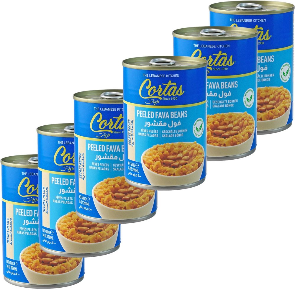 Cortas - Peeled Fava Beans, 14oz (Pack of 6), RTE Secret Recipe Foul Medammas