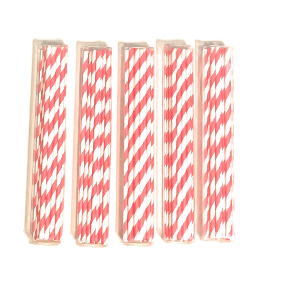 Acadian Paper Straws 5 pack of 20 each. 100 paper straws red and white striped.