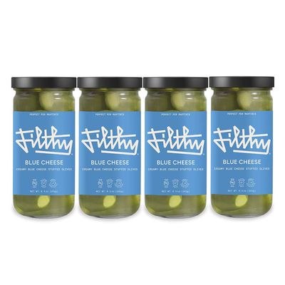 Filthy Food Filthy Blue Cheese Stuffed Olives - Premium Martini Garnish - Non-GMO & Gluten Free - 8oz Jar, 4 Count
