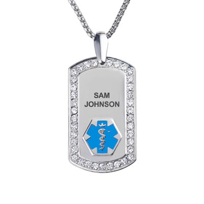 Divoti Pure Titanium Medical Alert Necklace for Women, Custom Engraved Supreme Dog Tag Medical ID Necklace-28' Square Rolo/Light Blue