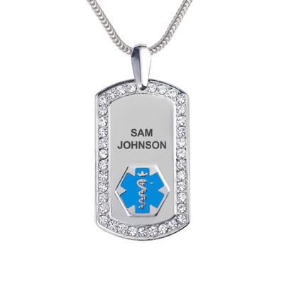 Divoti Pure Titanium Medical Alert Necklace for Women, Custom Engraved Supreme Dog Tag Medical ID Necklace-28' Foxtail/Light Blue