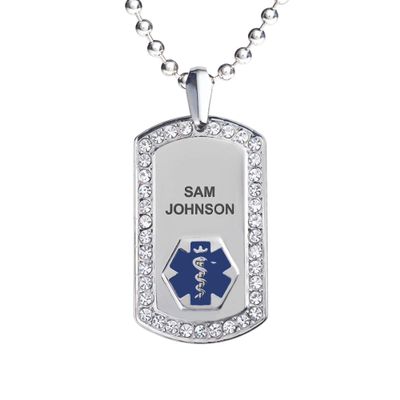 Divoti Pure Titanium Medical Alert Necklace for Women, Custom Engraved Supreme Dog Tag Medical ID Necklace-28' Ball/Deep Blue
