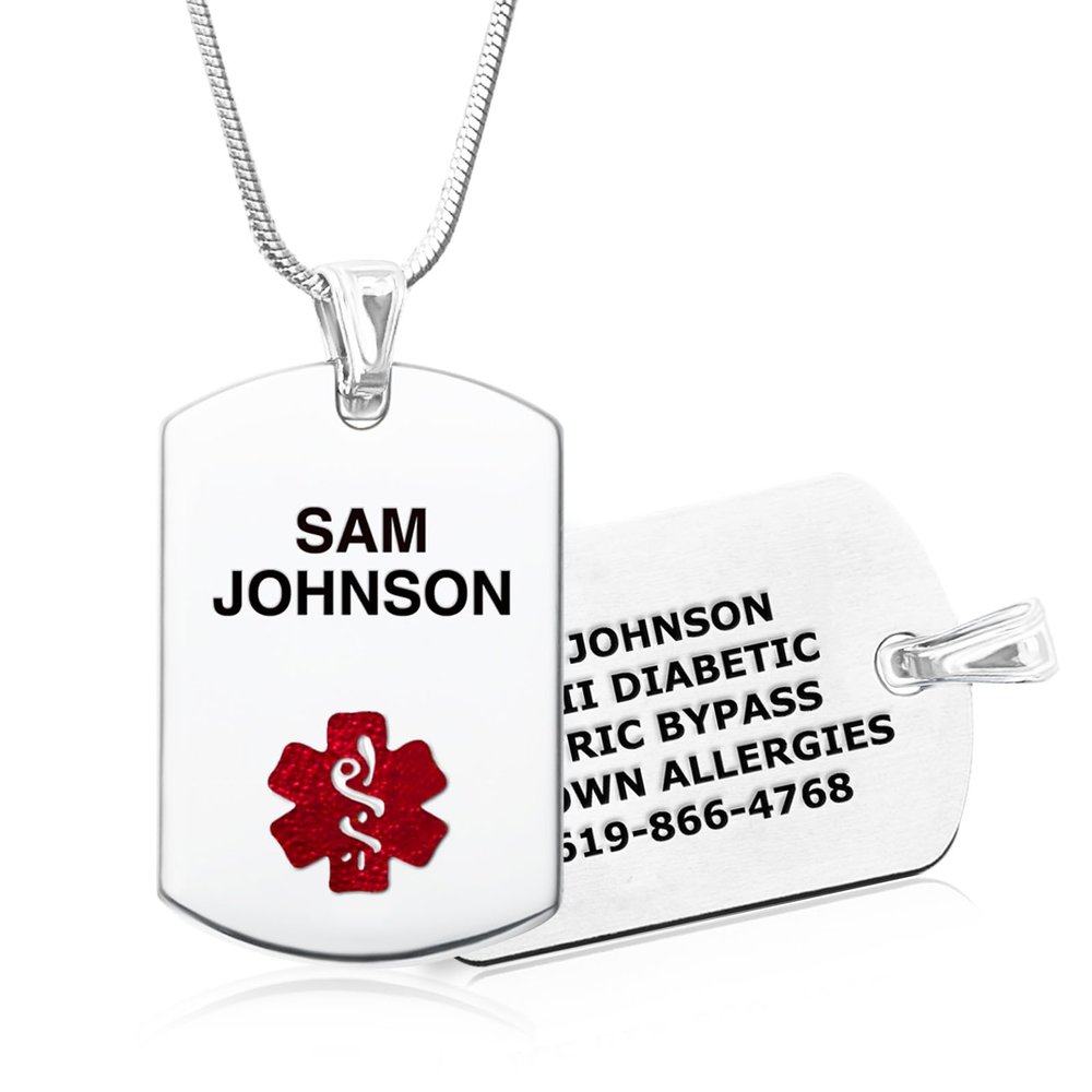 Divoti Custom Engraved Stainless Steel Medical Alert ID Necklace | Personalized Lobster Clasp with Snake chain | Stylish, Durable & Heavy Duty Construction | Comfortable Fit for Daily Wear  28/TP Red