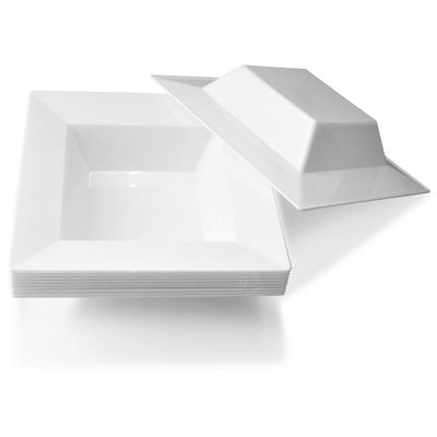 " OCCASIONS " 60 Piece Plates Pack, Heavyweight Disposable Wedding Party Plastic Bowls (12oz Soup Bowl, Square White)