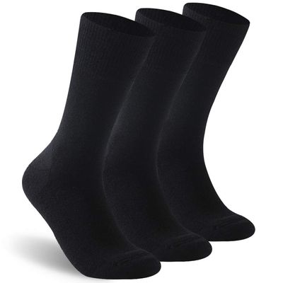 Facool Diabetic Socks for Women, Wool Moisture Wicking Non Slip Non-Binding Loose Fit Top Seamless Breathable Soft Crew Socks, 3 Pairs Black Medium