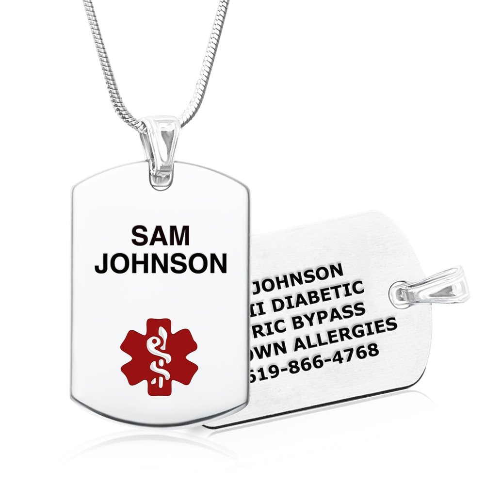 Divoti Custom Engraved Stainless Steel Medical Alert ID Necklace | Personalized Lobster Clasp with Snake chain | Stylish, Durable & Heavy Duty Construction | Comfortable Fit for Daily Wear  28/Red