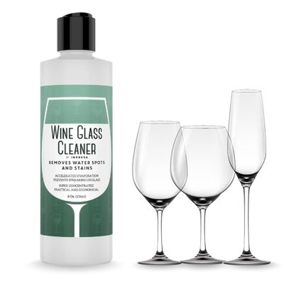 IMPRESA Concentrated Liquid Wine Glass Cleaner - 8 Fl Oz, Unscented Streak-Free Water Spot Removal & Cloudy Glassware Cleaner - Unscented Odor-Free Cleaning & Wine Glass Soap