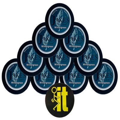 Jake's Mint Chew Wintergreen 10 Cans with DC Crafts Nation Skin Can Cover - FIT Black
