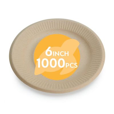 100% Compostable Disposable Paper Plates Bulk [6" 1000 Pack], Bamboo Plates, Eco Friendly, Biodegradable, Sturdy Small Dessert Party Plates, Heavy-Duty, Unbleached by Earth's Natural Alternative