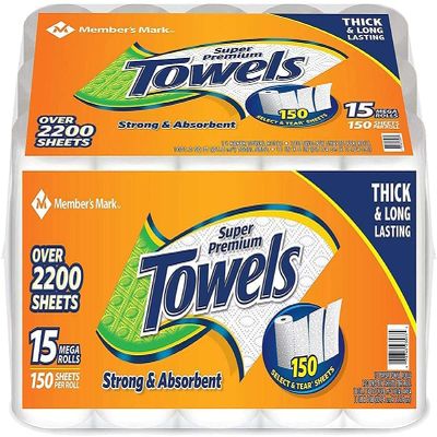 2 Pack Super Premium 2-Ply Paper Towels (15 Rolls, 146 Sheets per Roll)