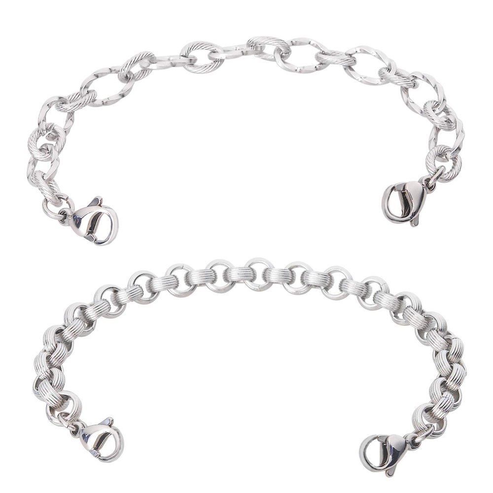 Divoti Ridged & Ridged Rolo Stainless Steel Interchangeable Medical Alert Replacement Bracelet for Women -5.5"