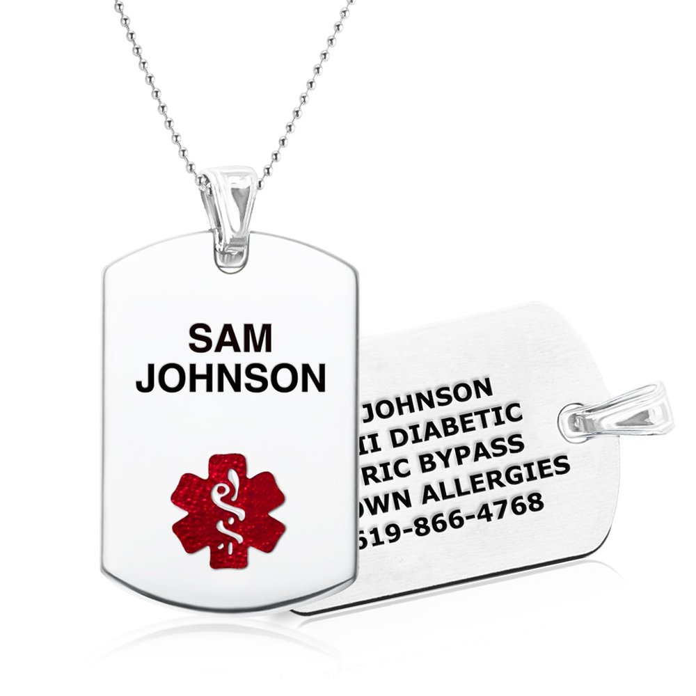 Divoti Custom Engraved Stainless Steel Medical Alert ID Necklace | Personalized Lobster Clasp with Ball chain | Stylish, Durable & Heavy Duty Construction | Comfortable Fit for Daily Wear  28/TP Red