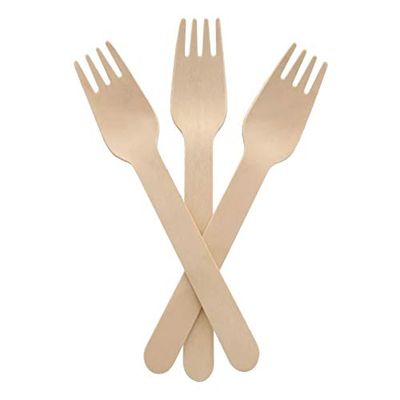 Krum 16 cm Disposable Wooden Fork (Pack of 100) Disposal Spoon for Events