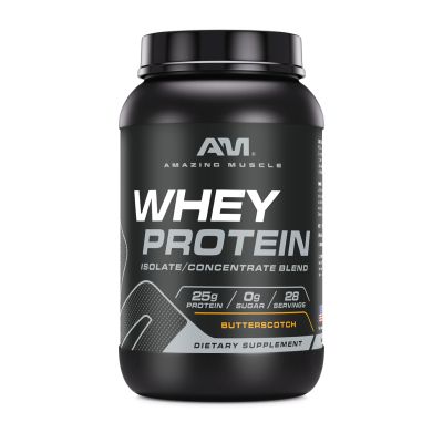 Amazing Muscle Whey Protein Isolate & Concentrate Supplement | 25 G per Serving | 2 LB (0.90 Kg) | Non-GMO | Gluten-Free Butterscotch Flavor