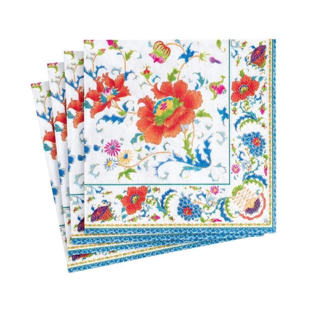 Caspari Chinese Ceramic Paper Cocktail Napkins in White, Four Packs of 20