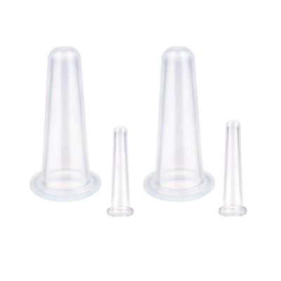 AKOAK 4 Pcs/Set (2 Large &2 Small) Natural Silicone Massage Cup, Suitable for Body, Face, Neck, Back, Eye Massage, Vacuum Tank, Perfect for Body and Facial Care, Anti-aging Beauty Tool (White)