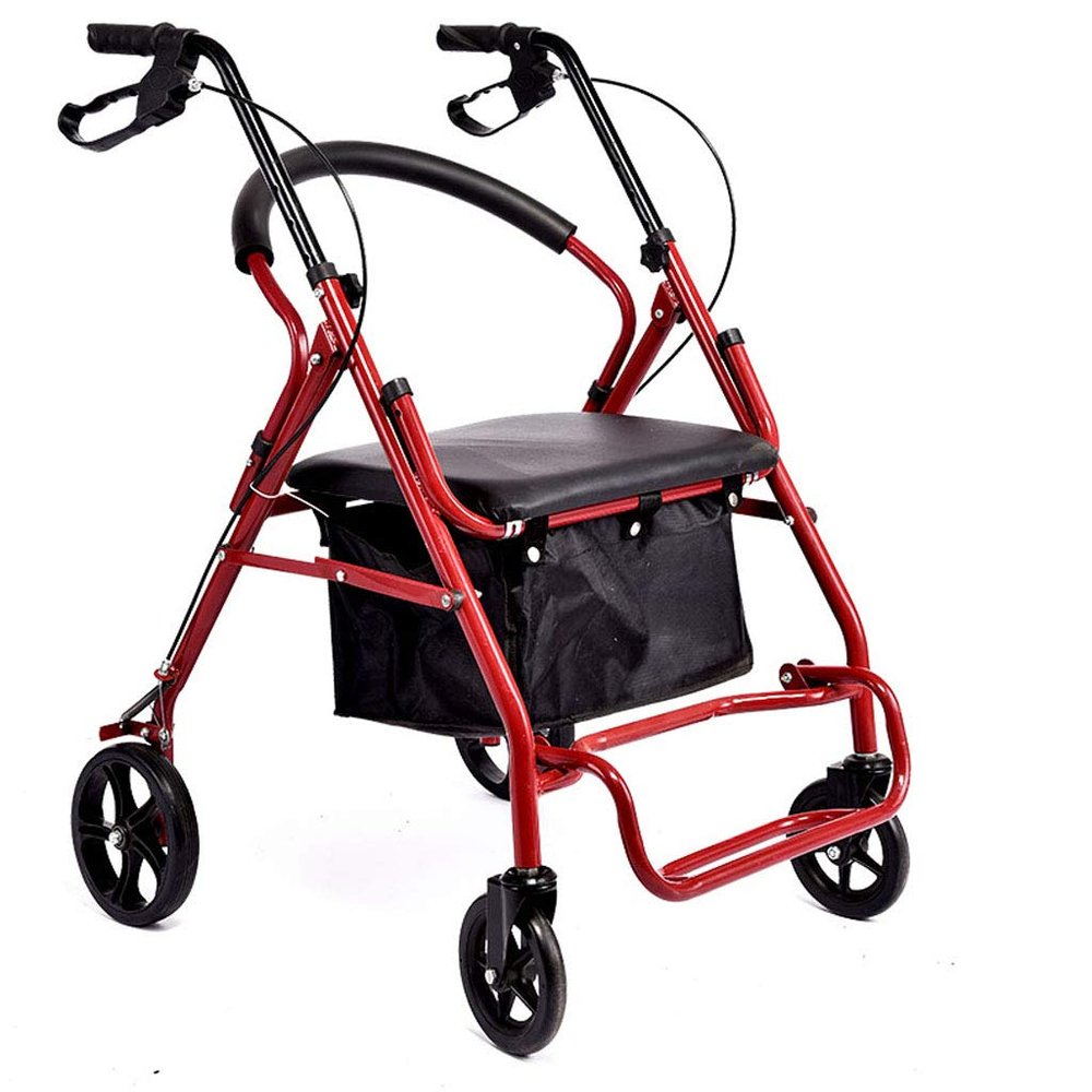 Folding 4 Wheel Rollator Walker with Padded Seat, Lockable Brakes, Ergonomic Handles, and Carry Bag, Limited Mobility Aid,with Foot Pedal