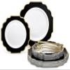 " OCCASIONS " 150 Piece set (25 Guests)-Wedding Plastic Plates & cutlery -Disposable heavyweight Dinnerware 10.5'', 8'' + Silverware w/double fork (Imperial in White/Black & Gold) view 1