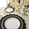 " OCCASIONS " 150 Piece set (25 Guests)-Wedding Plastic Plates & cutlery -Disposable heavyweight Dinnerware 10.5'', 8'' + Silverware w/double fork (Imperial in White/Black & Gold) view 3