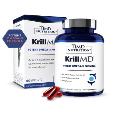 1MD Nutrition KrillMD - Antarctic Krill Oil Omega 3 Supplement with Astaxanthin, EPA, DHA | 2X More Effective Than Fish Oil | 60 Softgels