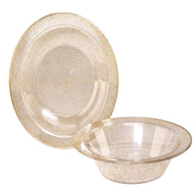 " OCCASIONS " 240 Bowls Pack, Heavyweight Disposable Wedding Party Plastic Bowls (14oz Soup Bowl, Seasons Clear with Gold Glitter)