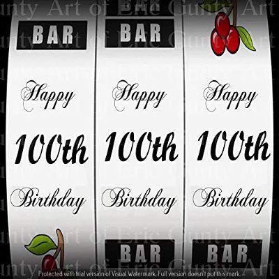 3" Round (6 Per Sheet) - Happy 100th Birthday Casino Slot Machine - D24149 - 2D Edible Cake/Cupcake Party Topper - D24149