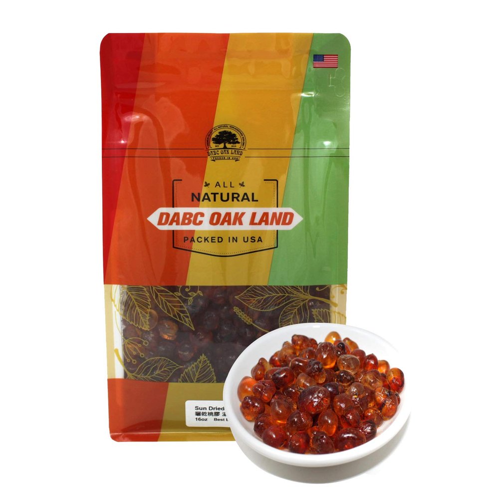 DABC OAK LAND Wild Peach Gum, 100% Natural Edible Peach Blossom, Tears Tao Jiao Peachs Resin, Collagen Boosting for Skin Health, Food Additives Free for Dessert, Drink, Soup, Tea, 1LB/Bag