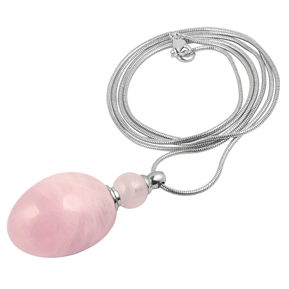 Nupuyai Essential Oil Diffuser Necklace for Women Men 28", Perfume Bottle Healing Stone Pendant with Chain for Unisex, Rose Quartz